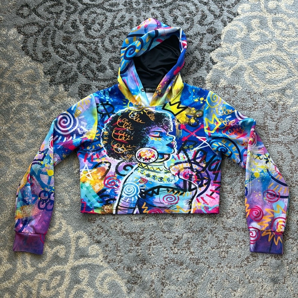 DYKHMILY Cropped Hoodie Bright Multi-colored  Medium